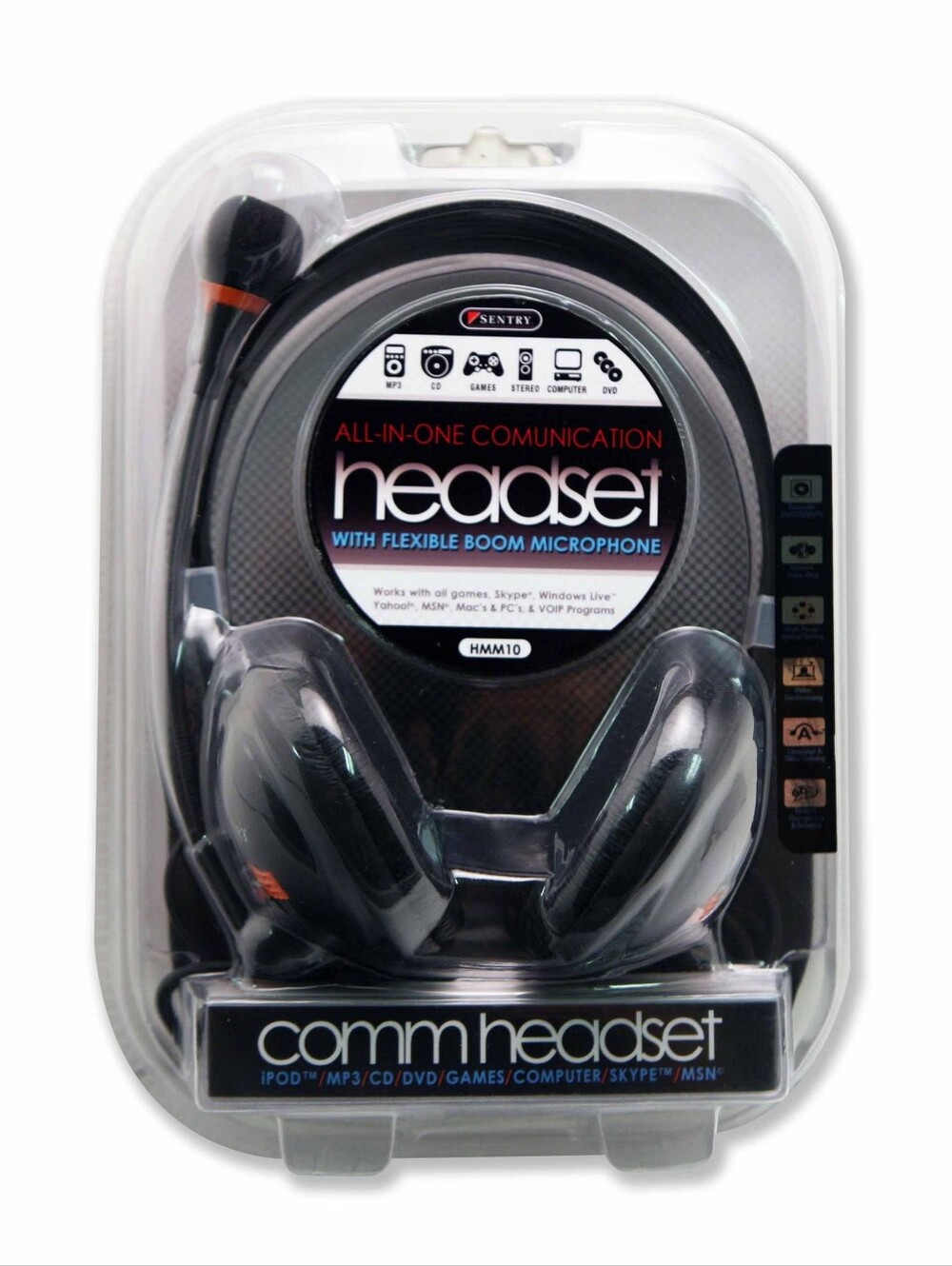 Sentry HM110 All In One Gaming Overear Headphones with 3.5 Jack Boom Mic - Black